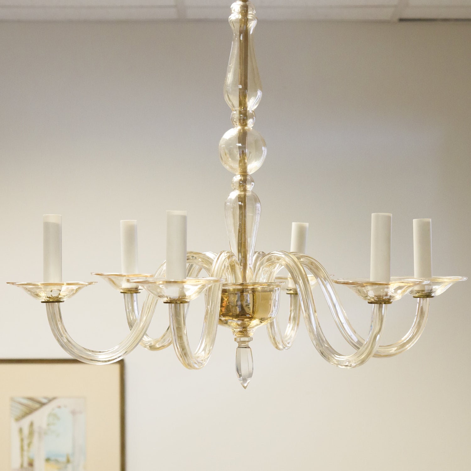 Champagne Colored Six-Light Murano Chandelier