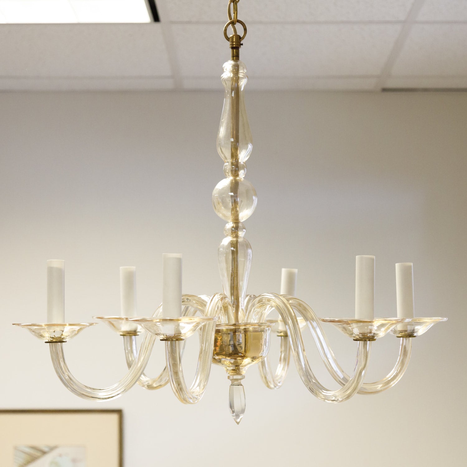 Champagne Colored Six-Light Murano Chandelier