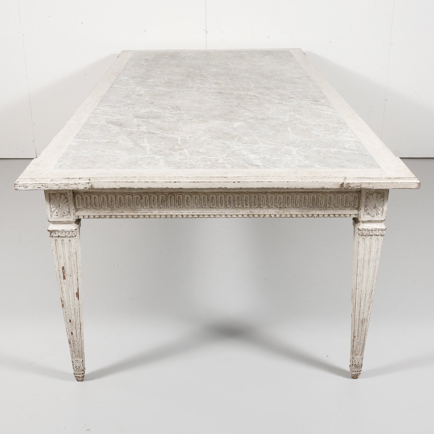 19th Century Antique French Louis XVI Style Painted Farm Table with Faux Marble Top