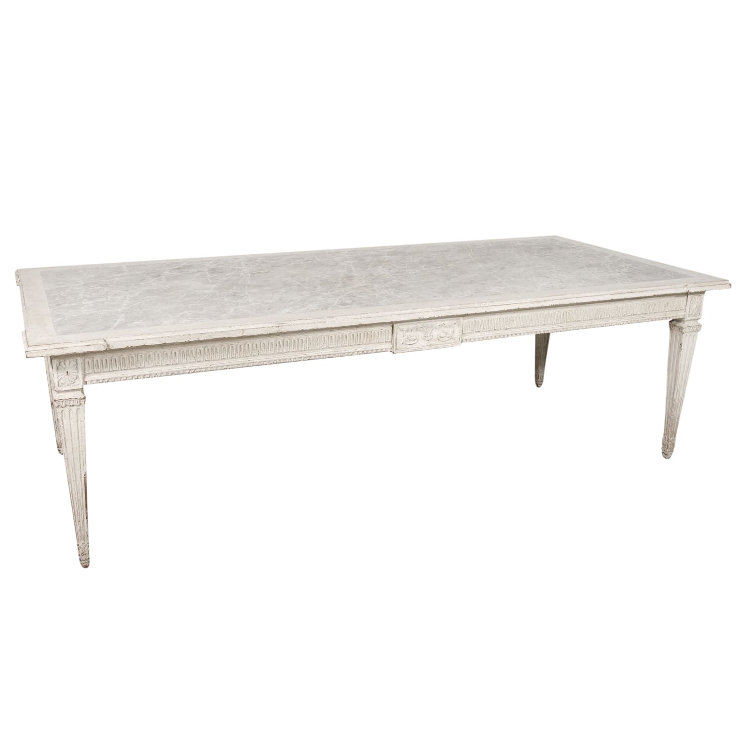 19th Century Antique French Louis XVI Style Painted Farm Table with Faux Marble Top