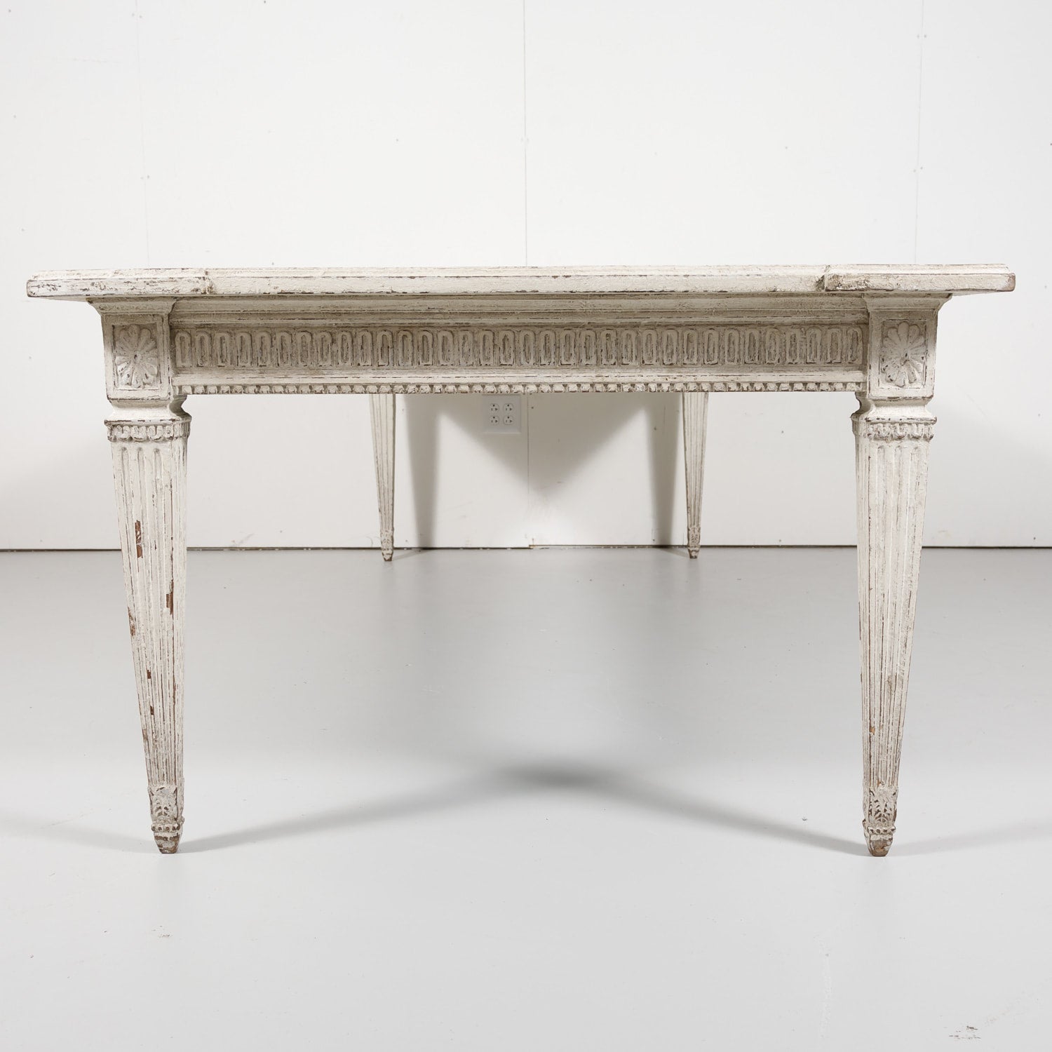 19th Century Antique French Louis XVI Style Painted Farm Table with Faux Marble Top