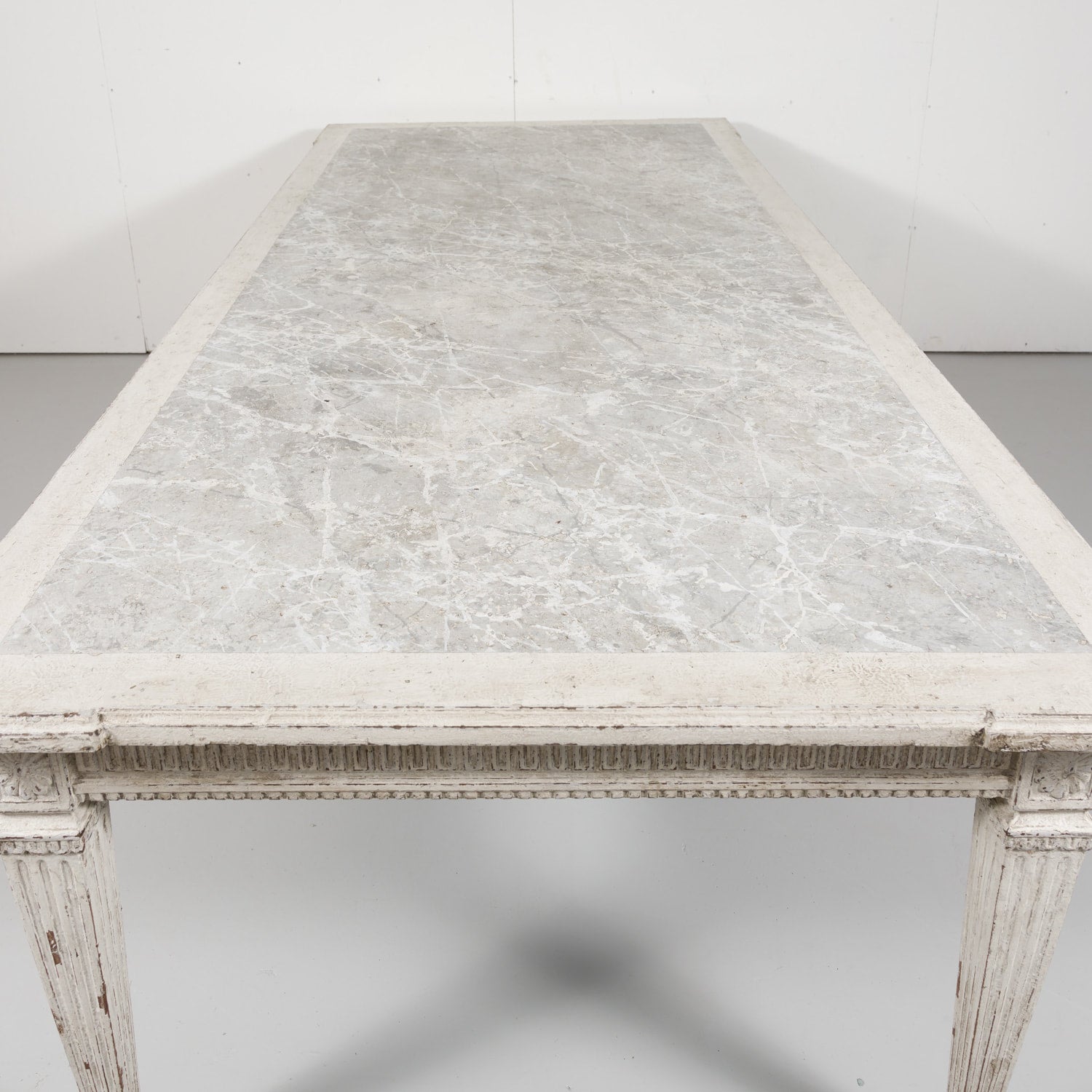 19th Century Antique French Louis XVI Style Painted Farm Table with Faux Marble Top