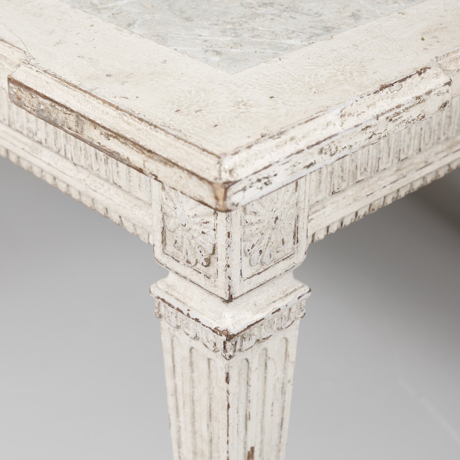 19th Century Antique French Louis XVI Style Painted Farm Table with Faux Marble Top