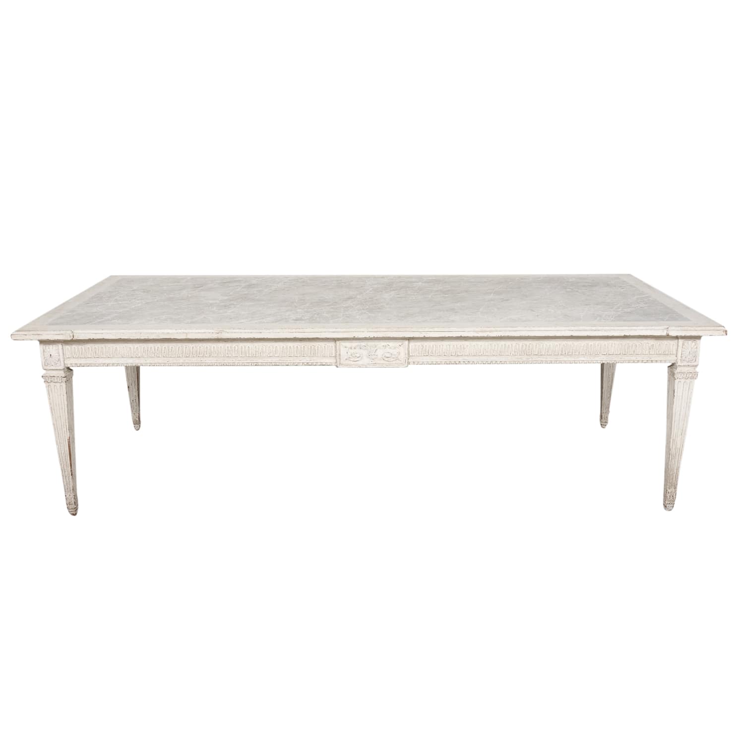 19th Century Antique French Louis XVI Style Painted Farm Table with Faux Marble Top