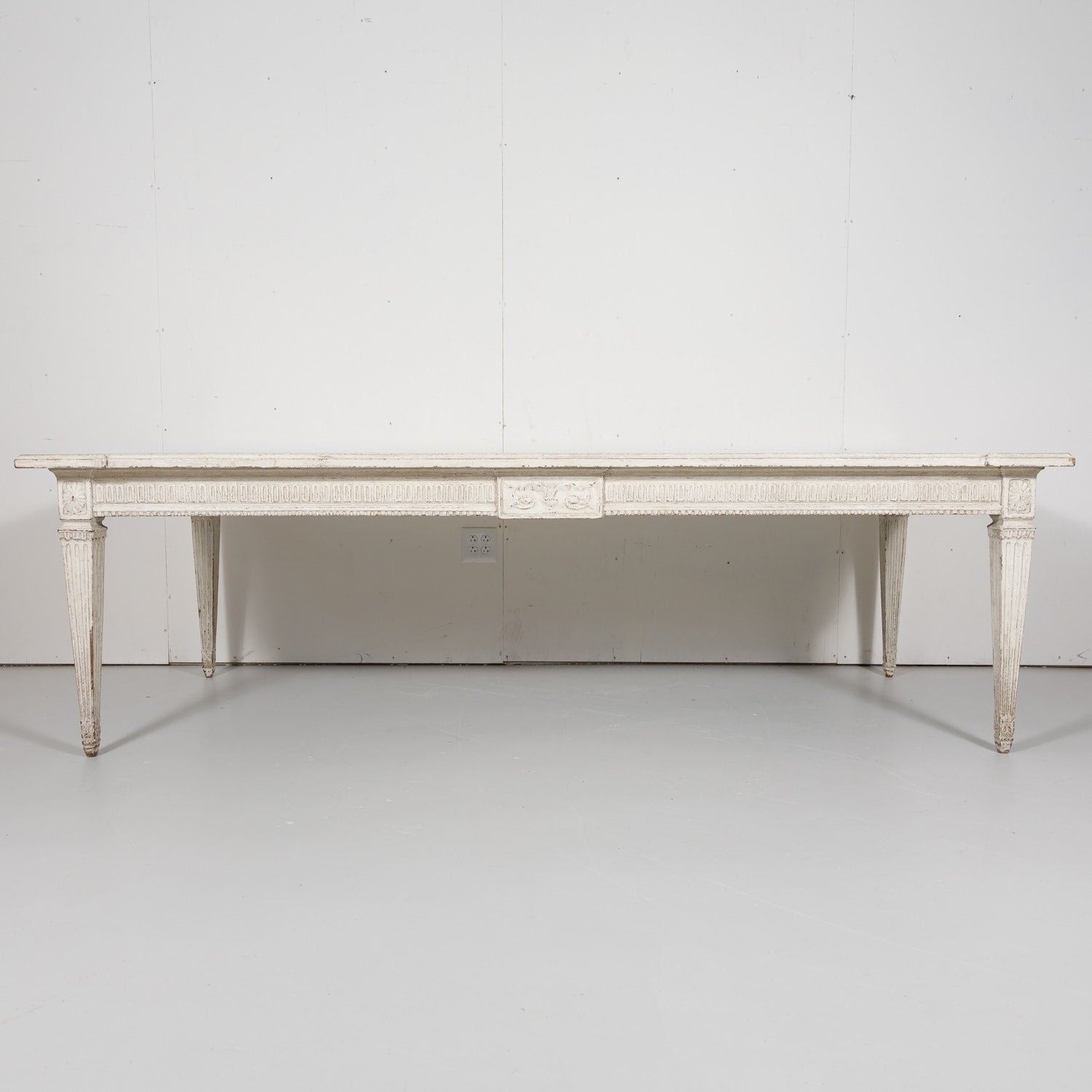 19th Century Antique French Louis XVI Style Painted Farm Table with Faux Marble Top