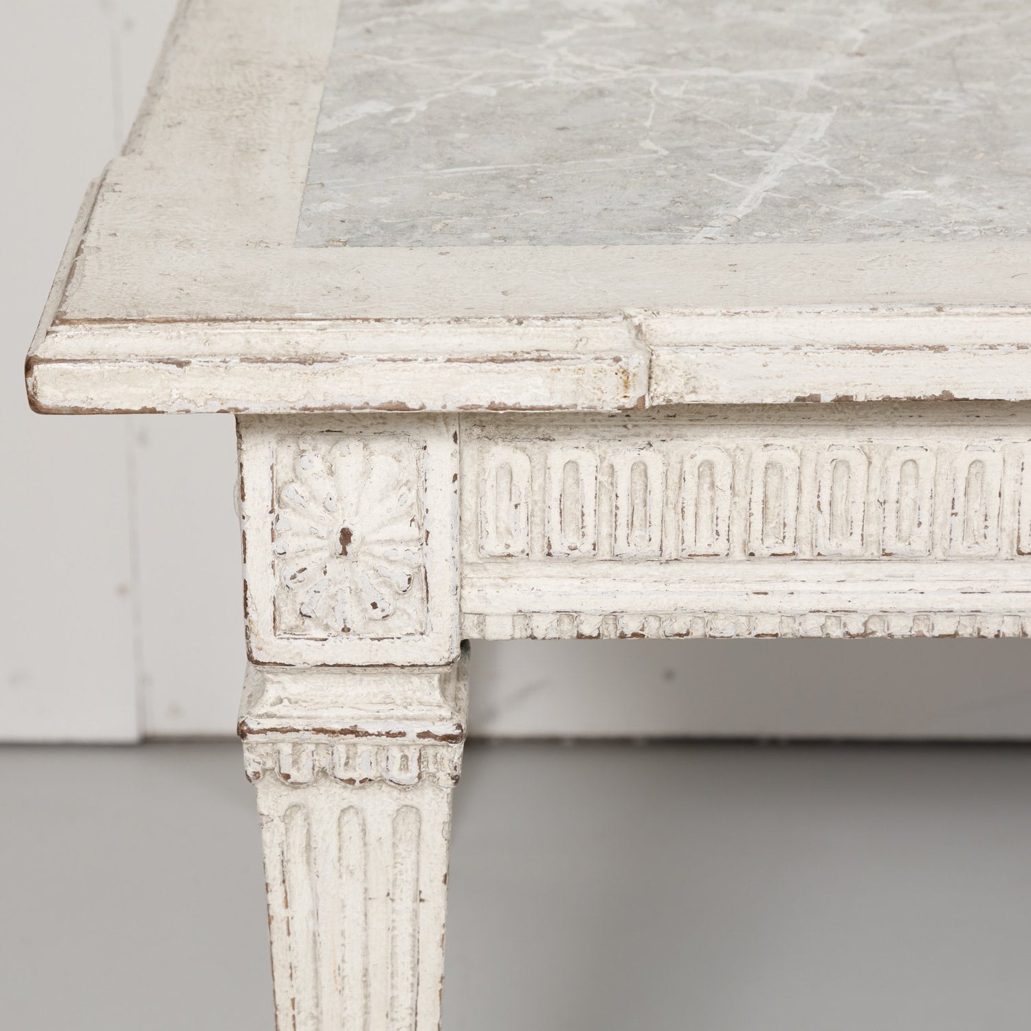 19th Century Antique French Louis XVI Style Painted Farm Table with Faux Marble Top