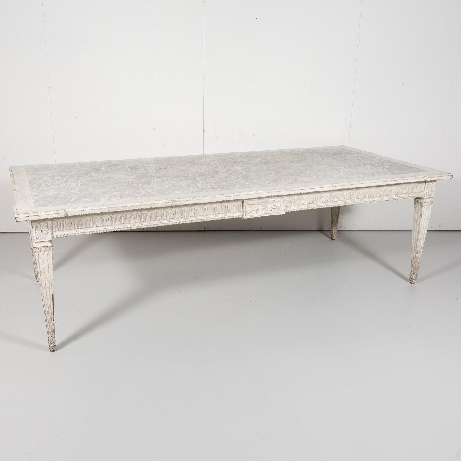 19th Century Antique French Louis XVI Style Painted Farm Table with Faux Marble Top