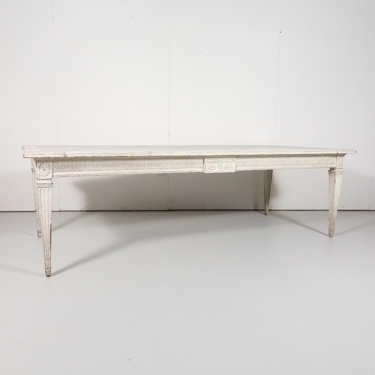 19th Century Antique French Louis XVI Style Painted Farm Table with Faux Marble Top