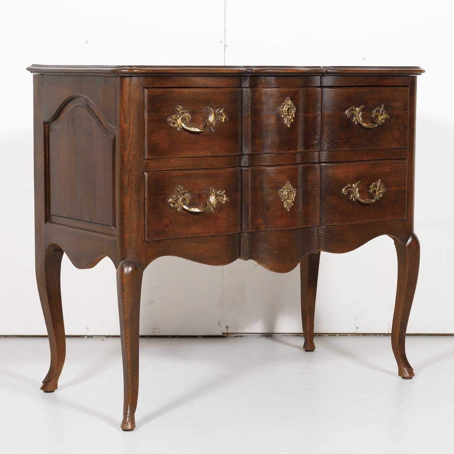 Antique French Louis XV Style Walnut Petite Serpentine Commode Sauteuse 