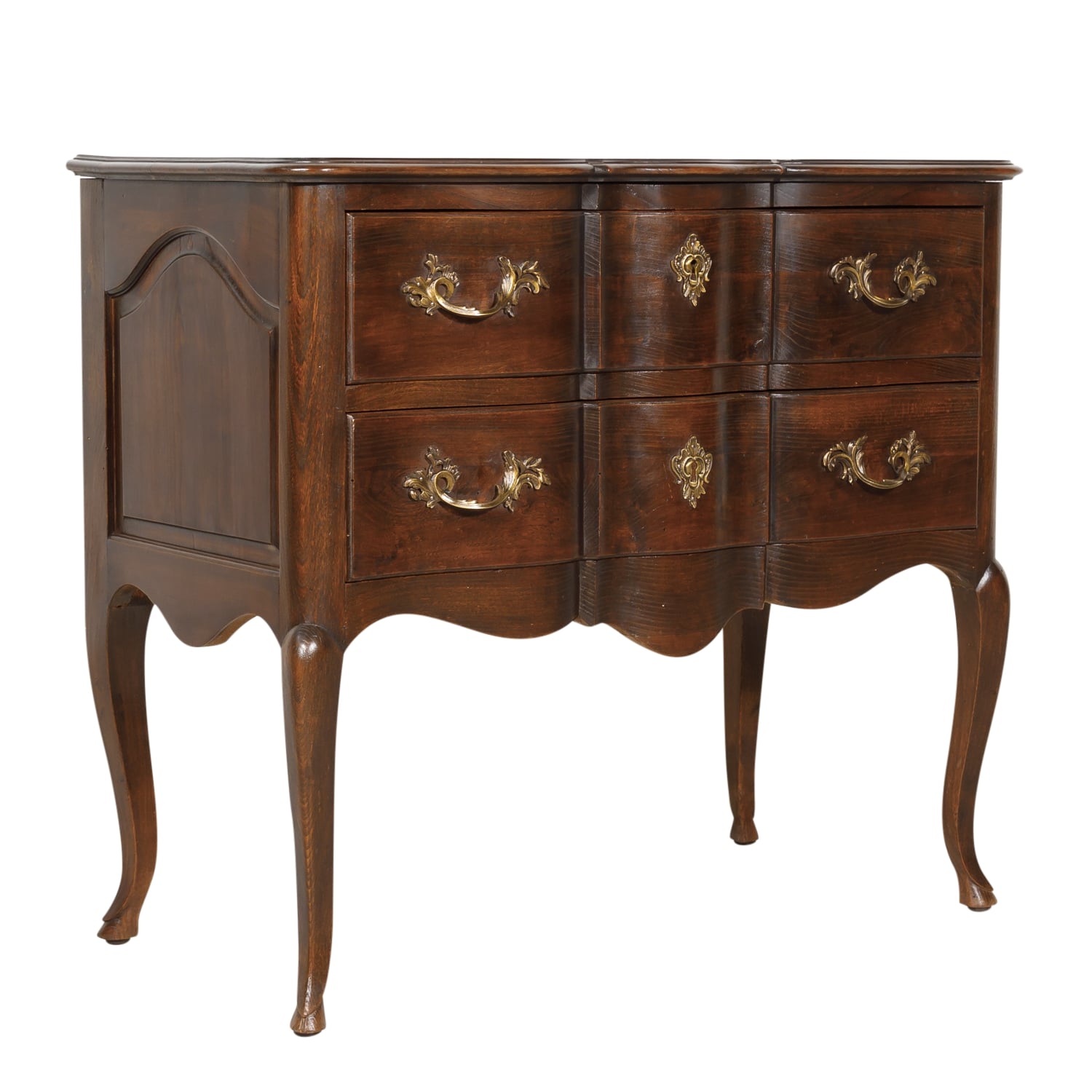 Antique French Louis XV Style Walnut Petite Serpentine Commode Sauteuse 