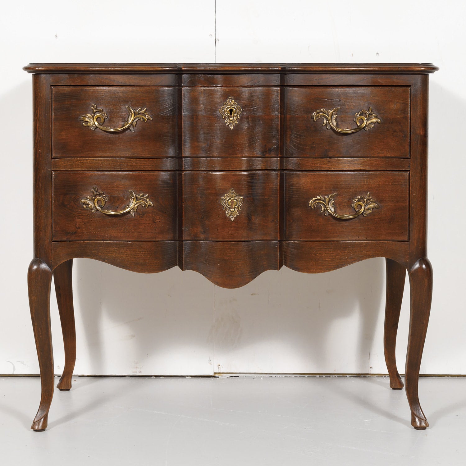 Antique French Louis XV Style Walnut Petite Serpentine Commode Sauteuse 