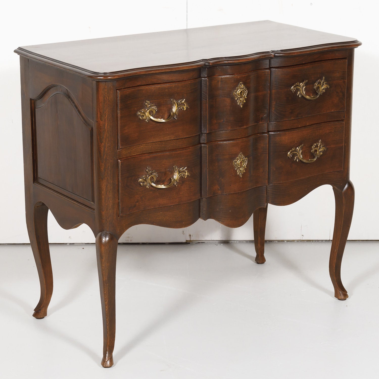 Antique French Louis XV Style Walnut Petite Serpentine Commode Sauteuse 