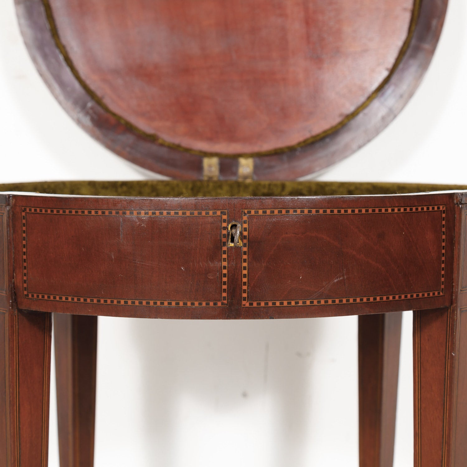 19th Century French Round Louis XVI Style Fruitwood Lift Top Side Table with Marquetry Inlay