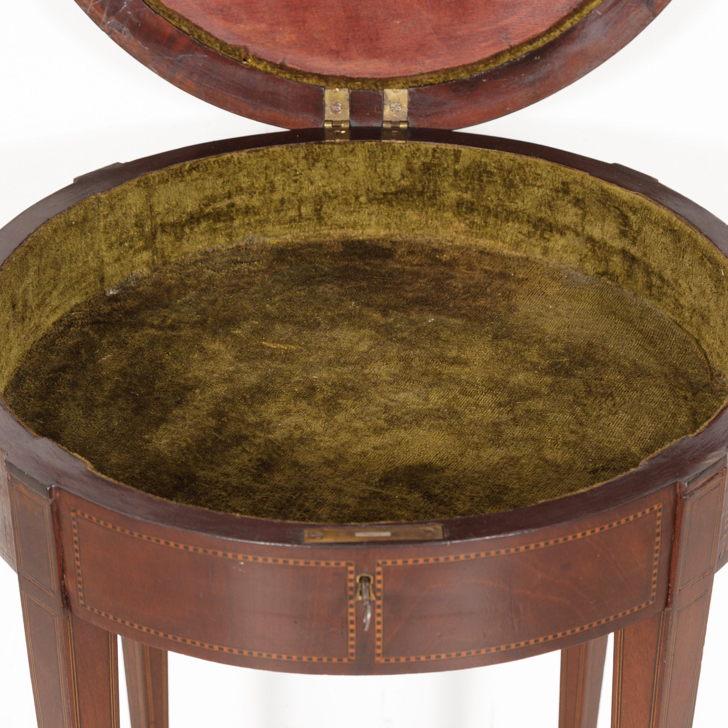 19th Century French Round Louis XVI Style Fruitwood Lift Top Side Table with Marquetry Inlay