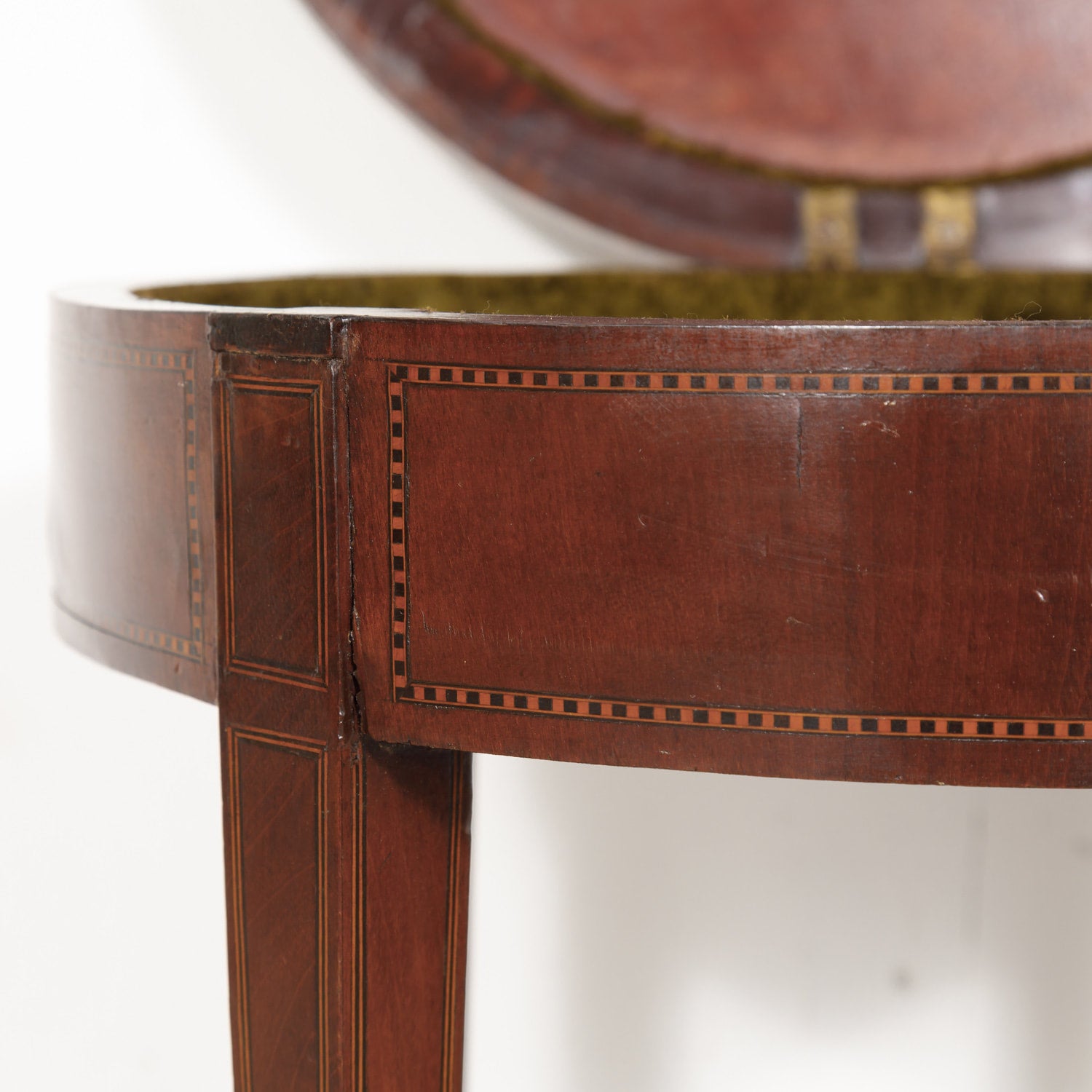 19th Century French Round Louis XVI Style Fruitwood Lift Top Side Table with Marquetry Inlay