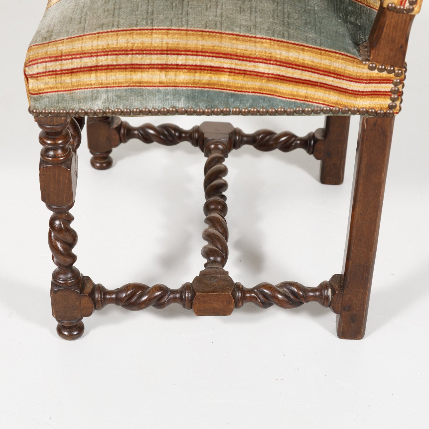 Antique French Louis XIII Style Barley Twist Dining Side Chairs, Set of Six