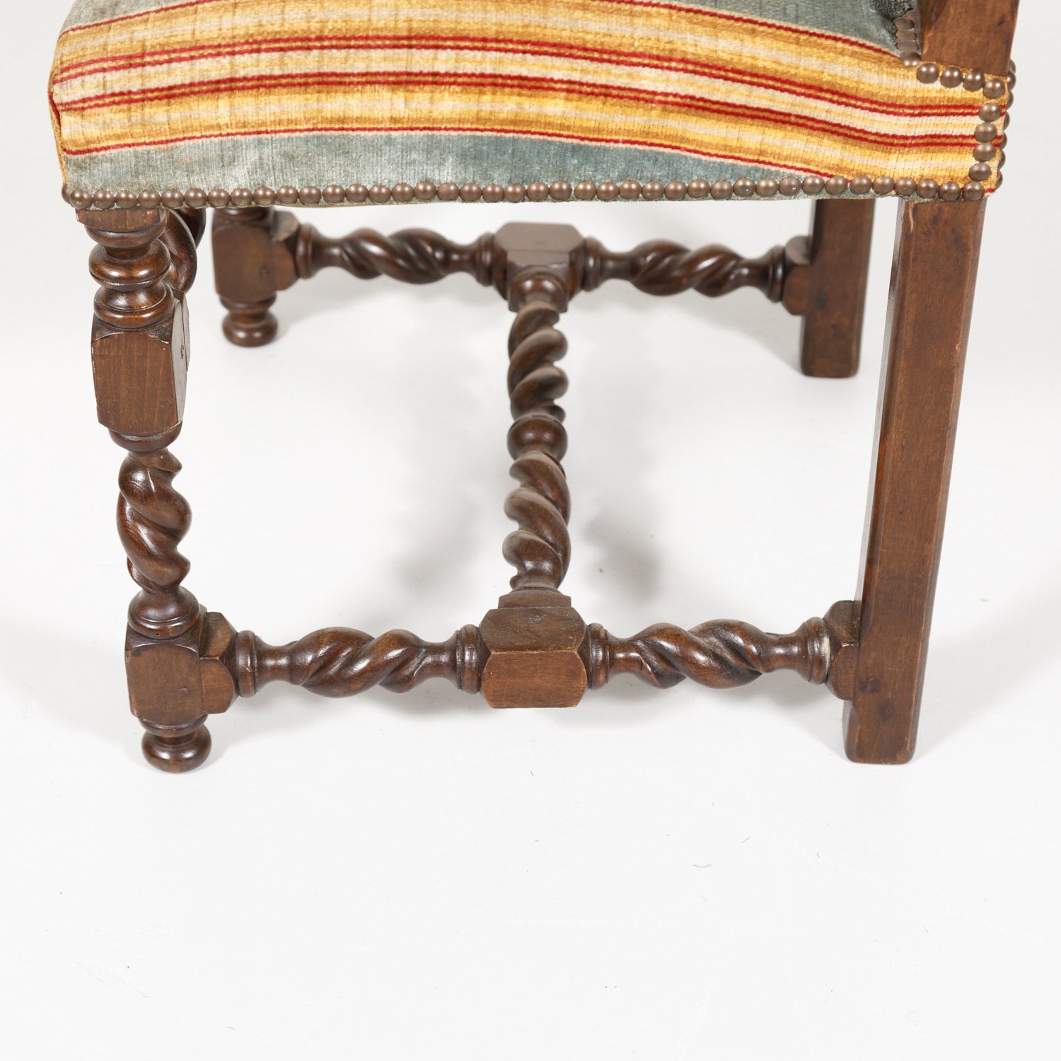 Antique French Louis XIII Style Barley Twist Dining Side Chairs, Set of Six