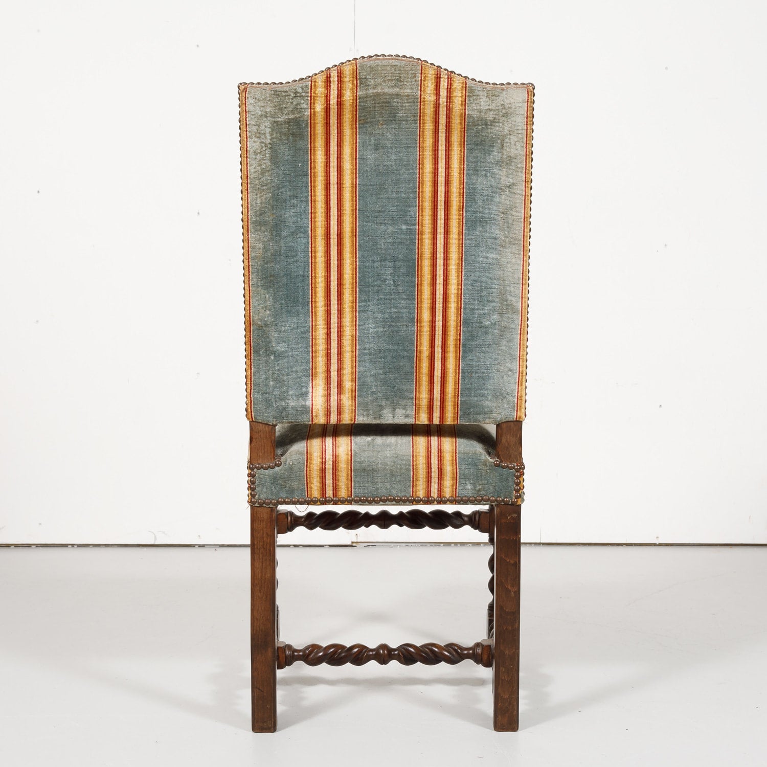 Antique French Louis XIII Style Barley Twist Dining Side Chairs, Set of Six