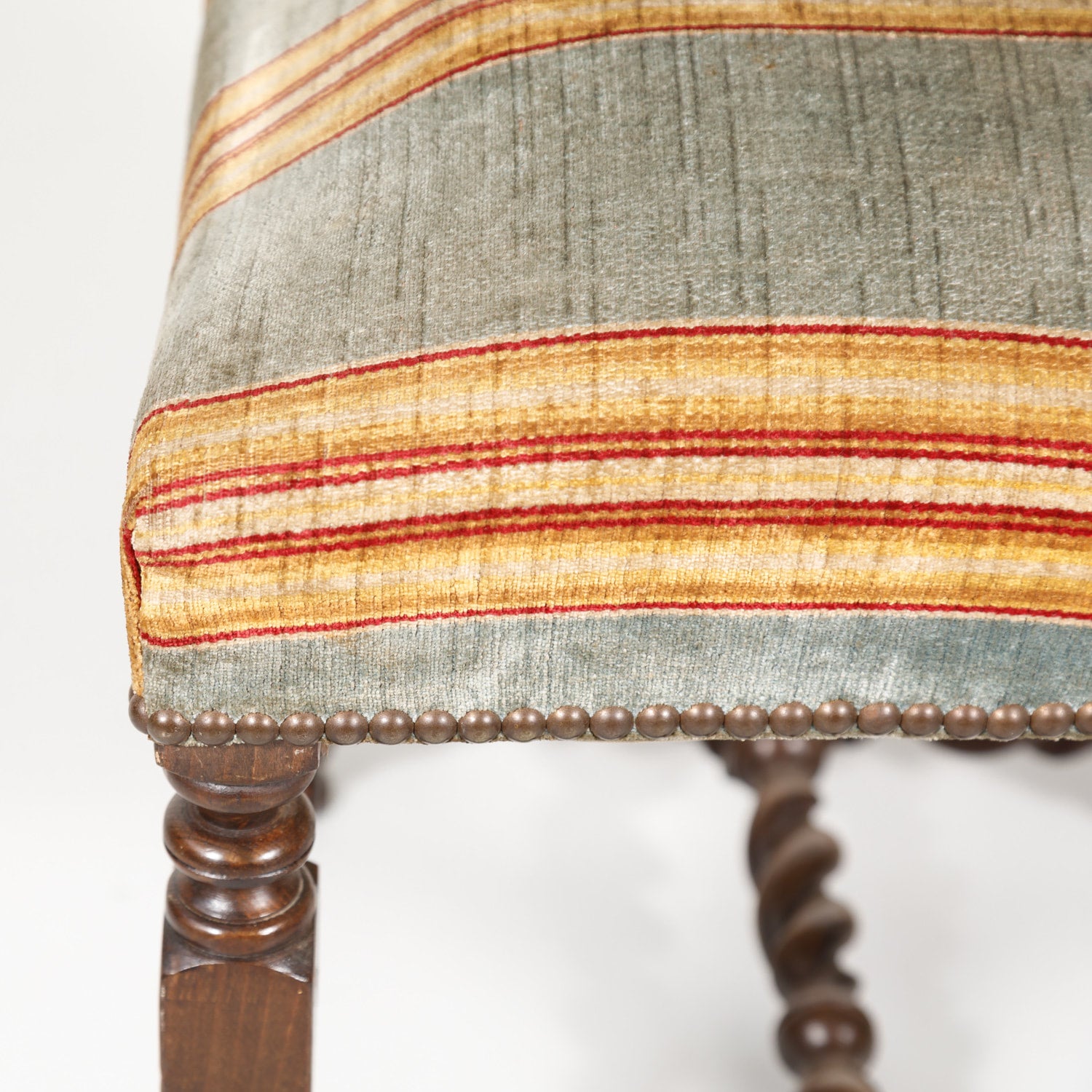 Antique French Louis XIII Style Barley Twist Dining Side Chairs, Set of Six