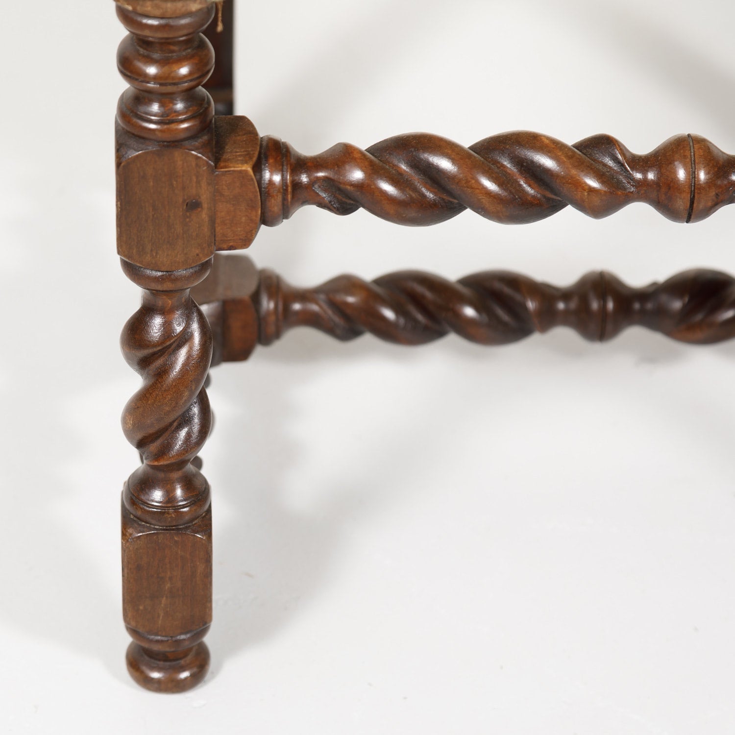 Antique French Louis XIII Style Barley Twist Dining Side Chairs, Set of Six