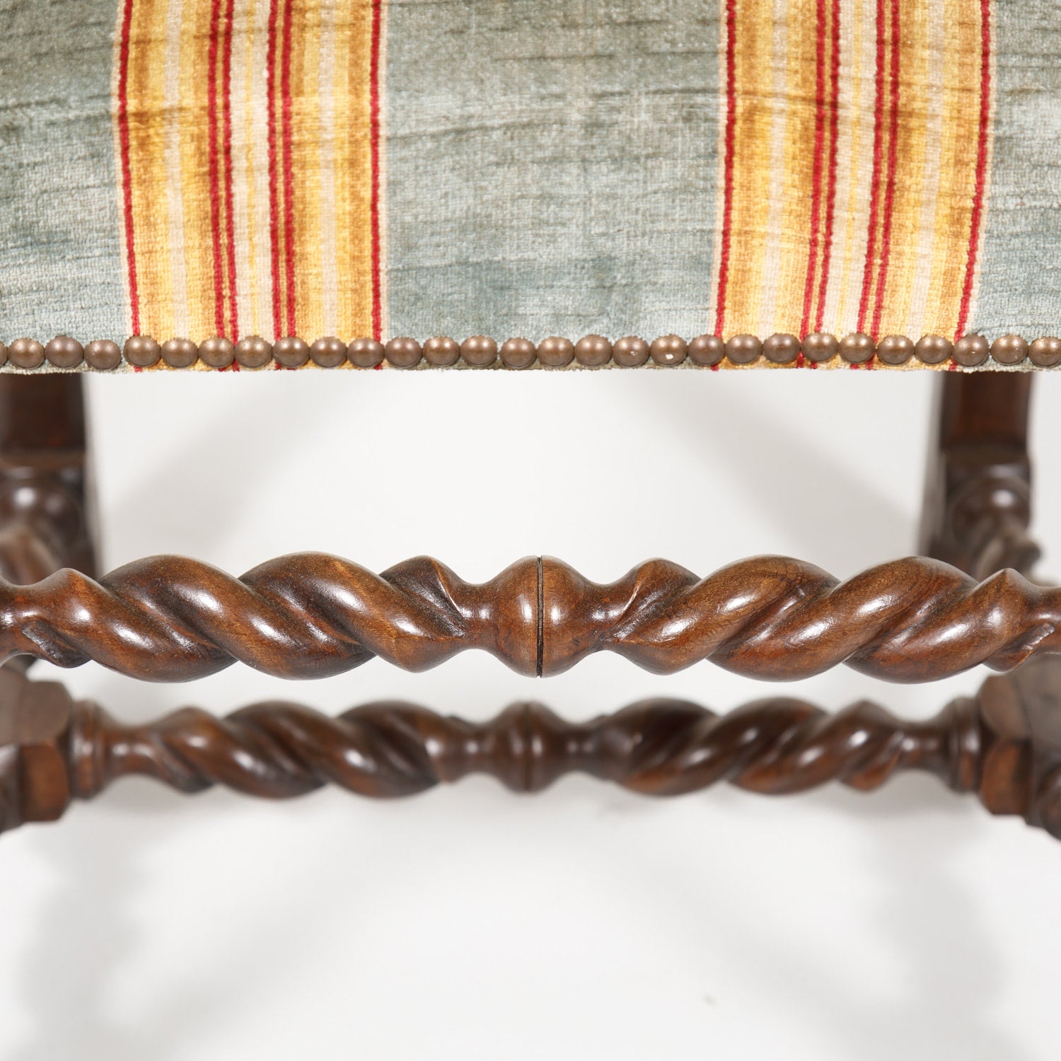 Antique French Louis XIII Style Barley Twist Dining Side Chairs, Set of Six