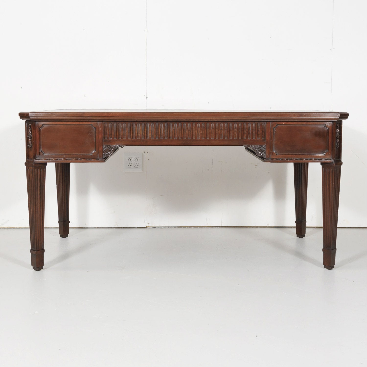 19th Century French Louis XVI Style Walnut Bureau Plat or Desk with Leather Top 