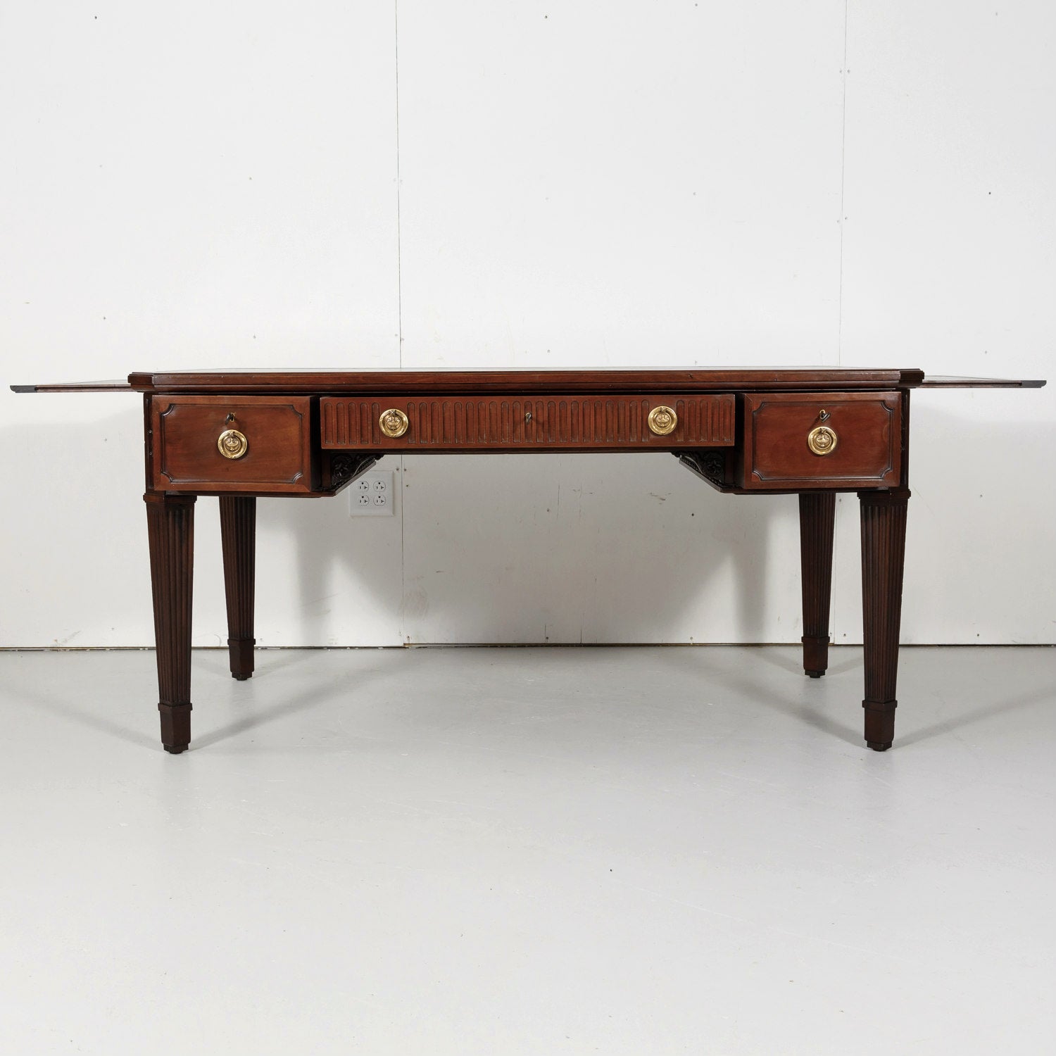 19th Century French Louis XVI Style Walnut Bureau Plat or Desk with Leather Top 