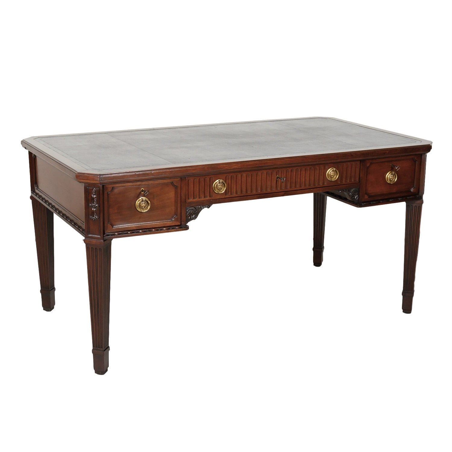 19th Century French Louis XVI Style Walnut Bureau Plat or Desk with Leather Top