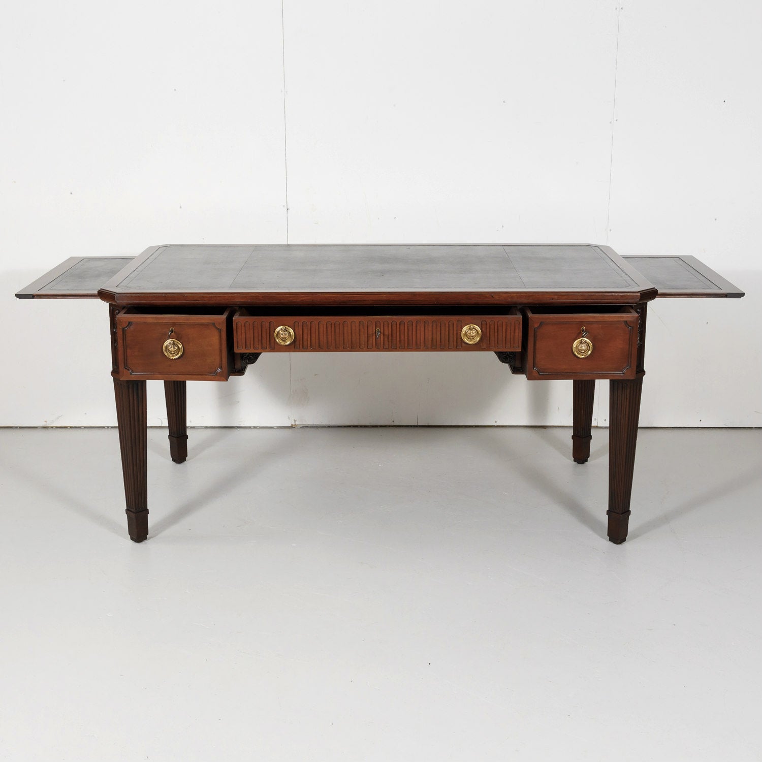 19th Century French Louis XVI Style Walnut Bureau Plat or Desk with Leather Top 