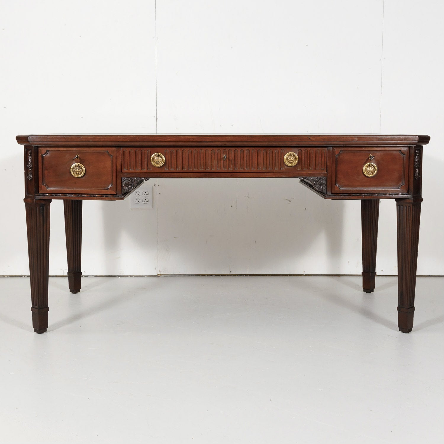 19th Century French Louis XVI Style Walnut Bureau Plat or Desk with Leather Top 