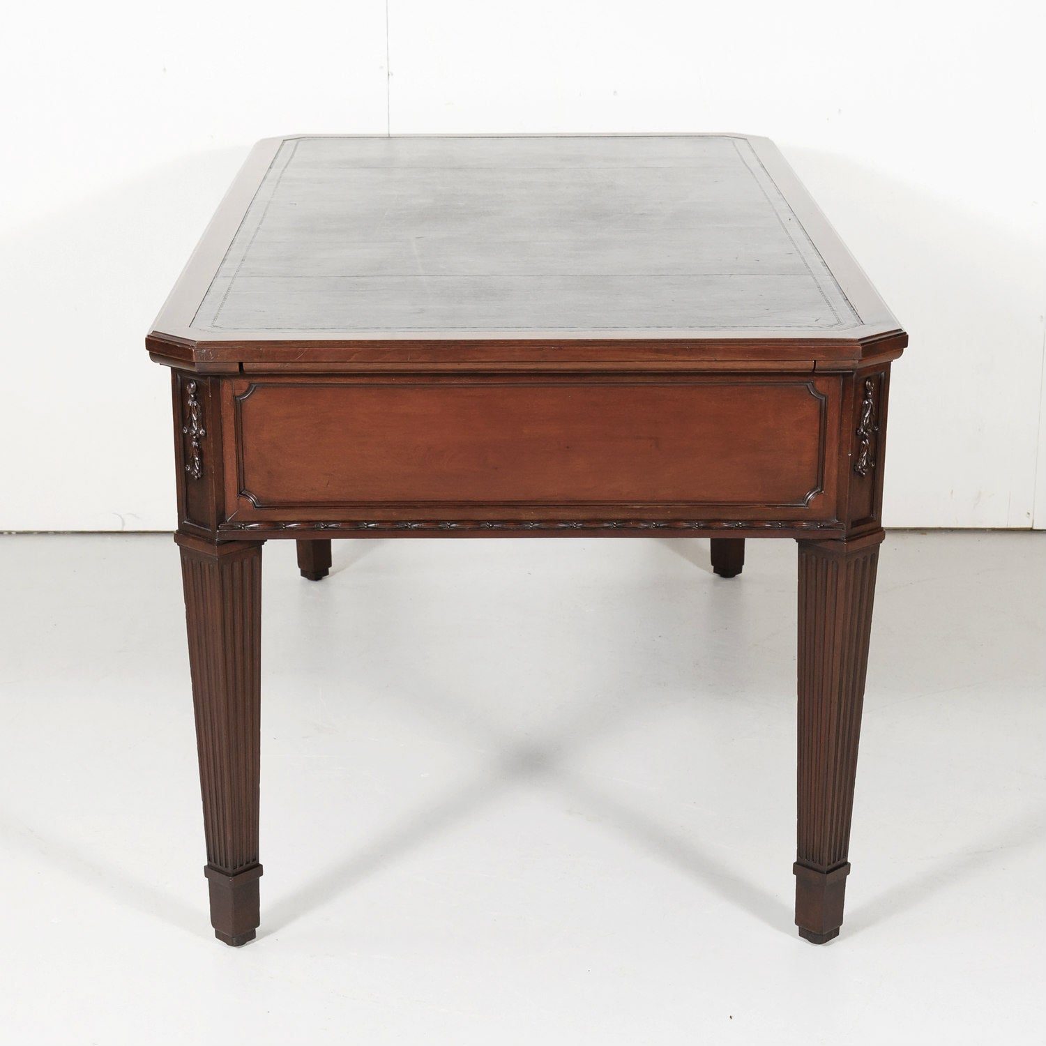 19th Century French Louis XVI Style Walnut Bureau Plat or Desk with Leather Top 