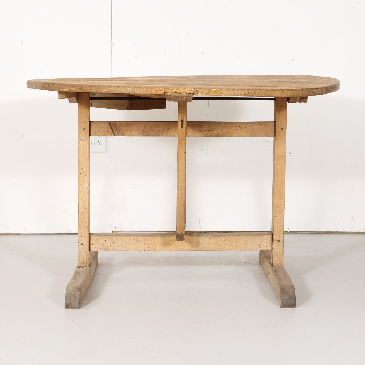 19th Century Rustic Bleached Pine French Vendange or Wine Tasting Tilt-Top Table with Drawer