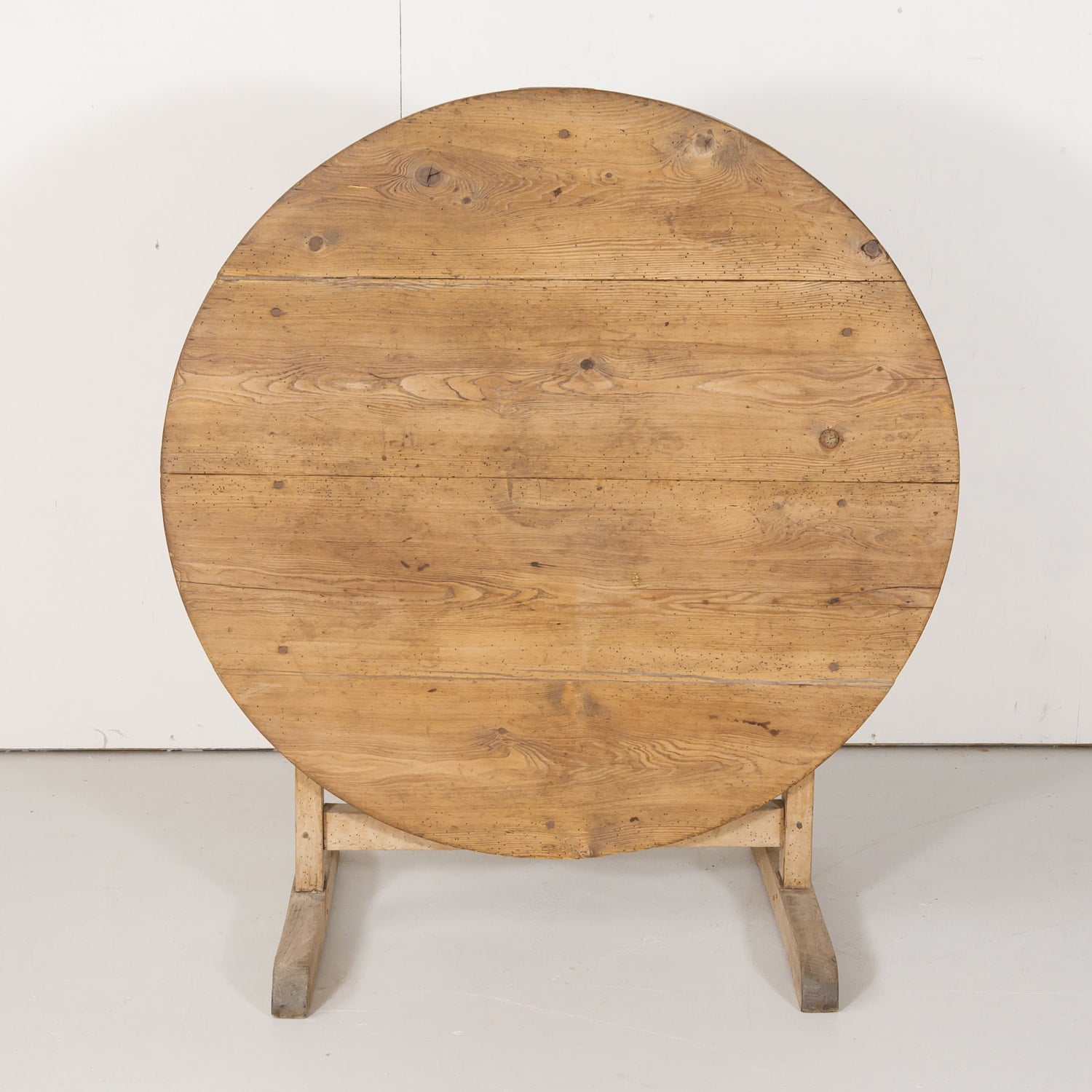 19th Century Rustic Bleached Pine French Vendange or Wine Tasting Tilt-Top Table with Drawer
