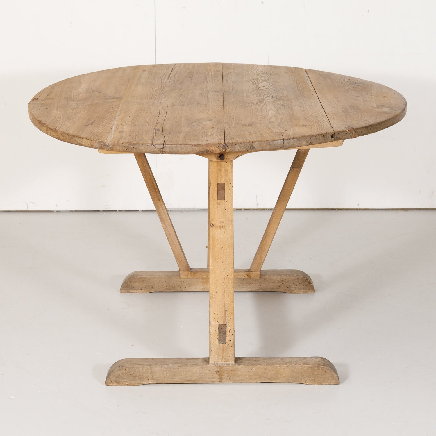 19th Century Rustic Bleached Pine French Vendange or Wine Tasting Tilt-Top Table with Drawer