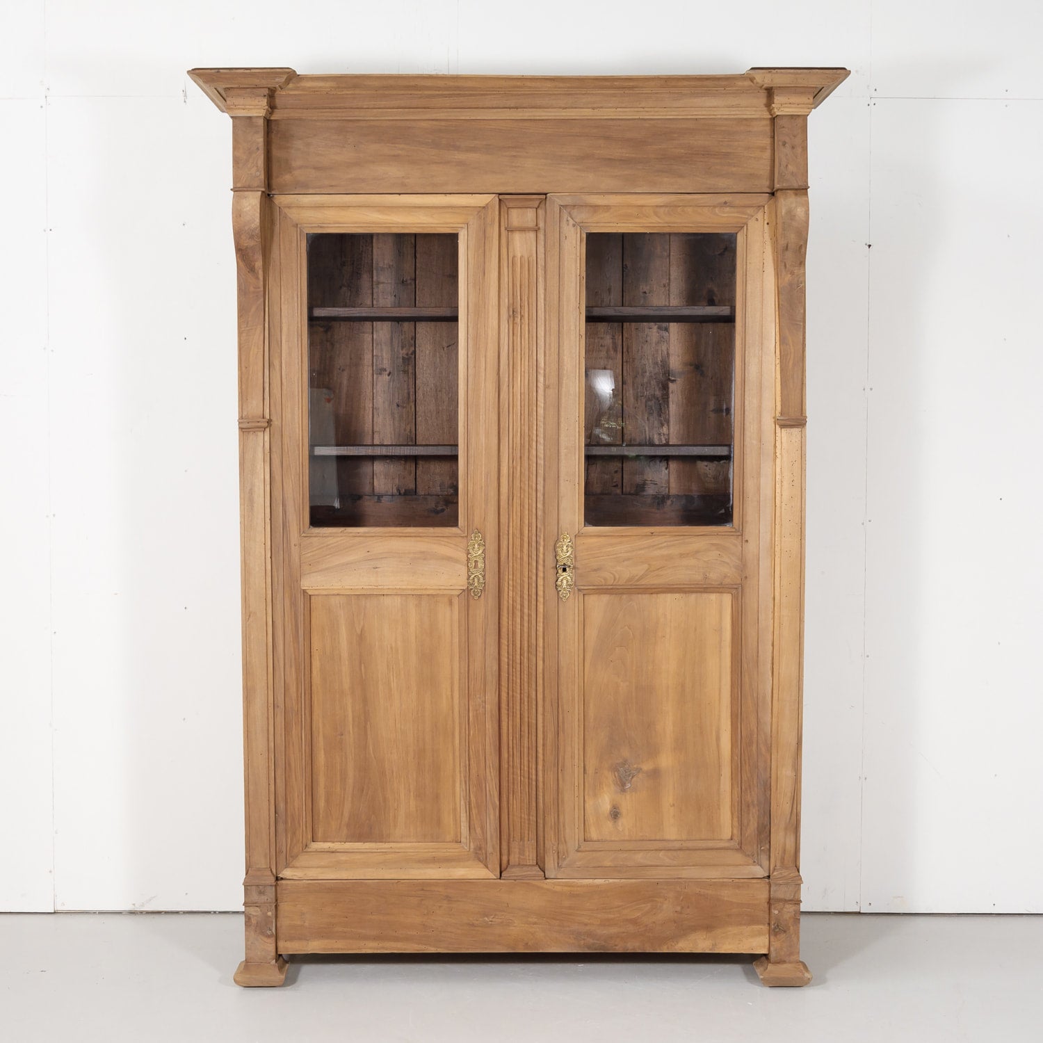 19th Century French Restauration Period Bleached Walnut Bibliotheque or Bookcase
