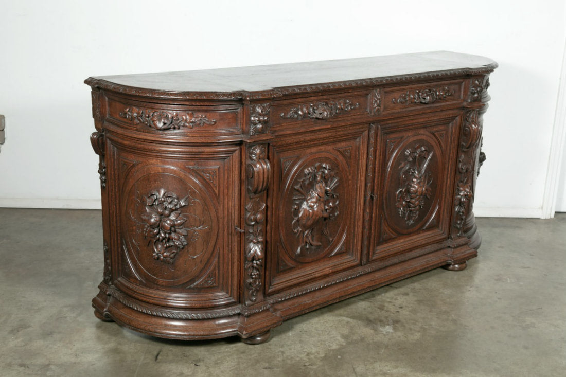 Exceptional 19th Century French Louis XIII Demilune Hunt Enfilade Buffet