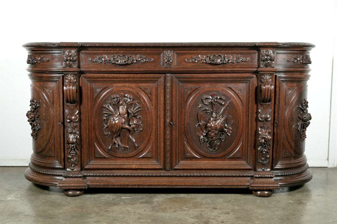 Exceptional 19th Century French Louis XIII Demilune Hunt Enfilade Buffet