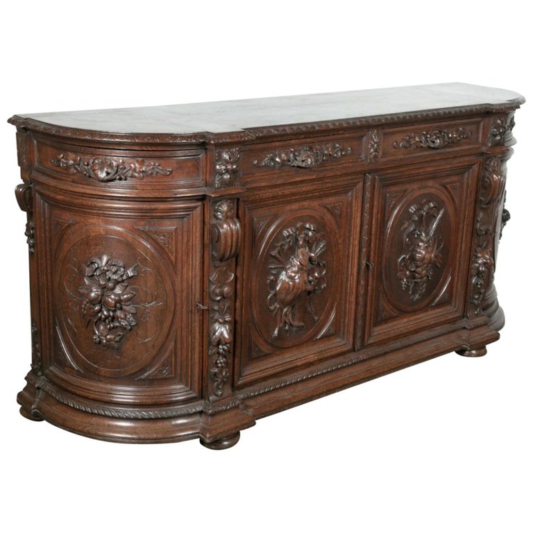 Exceptional 19th Century French Louis XIII Demilune Hunt Enfilade Buffet