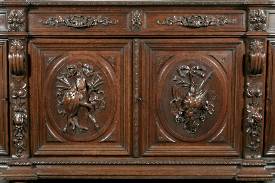 Exceptional 19th Century French Louis XIII Demilune Hunt Enfilade Buffet