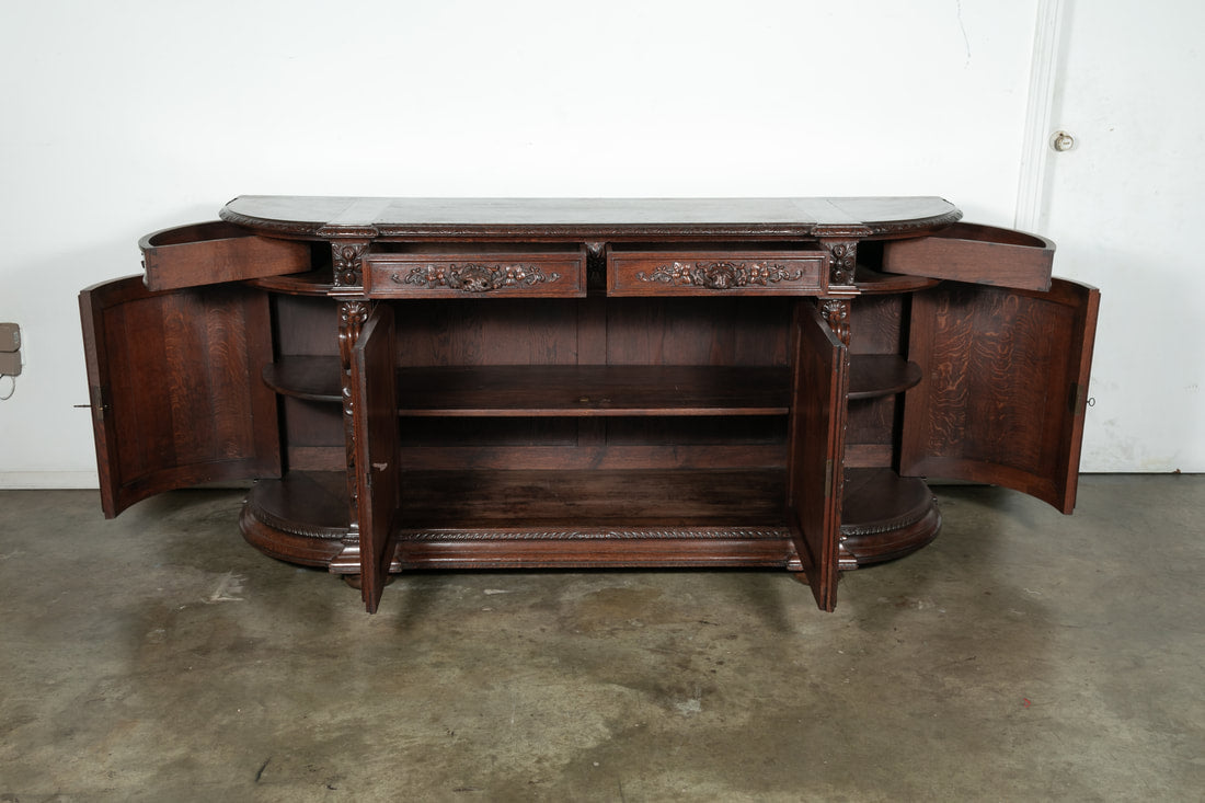 Exceptional 19th Century French Louis XIII Demilune Hunt Enfilade Buffet