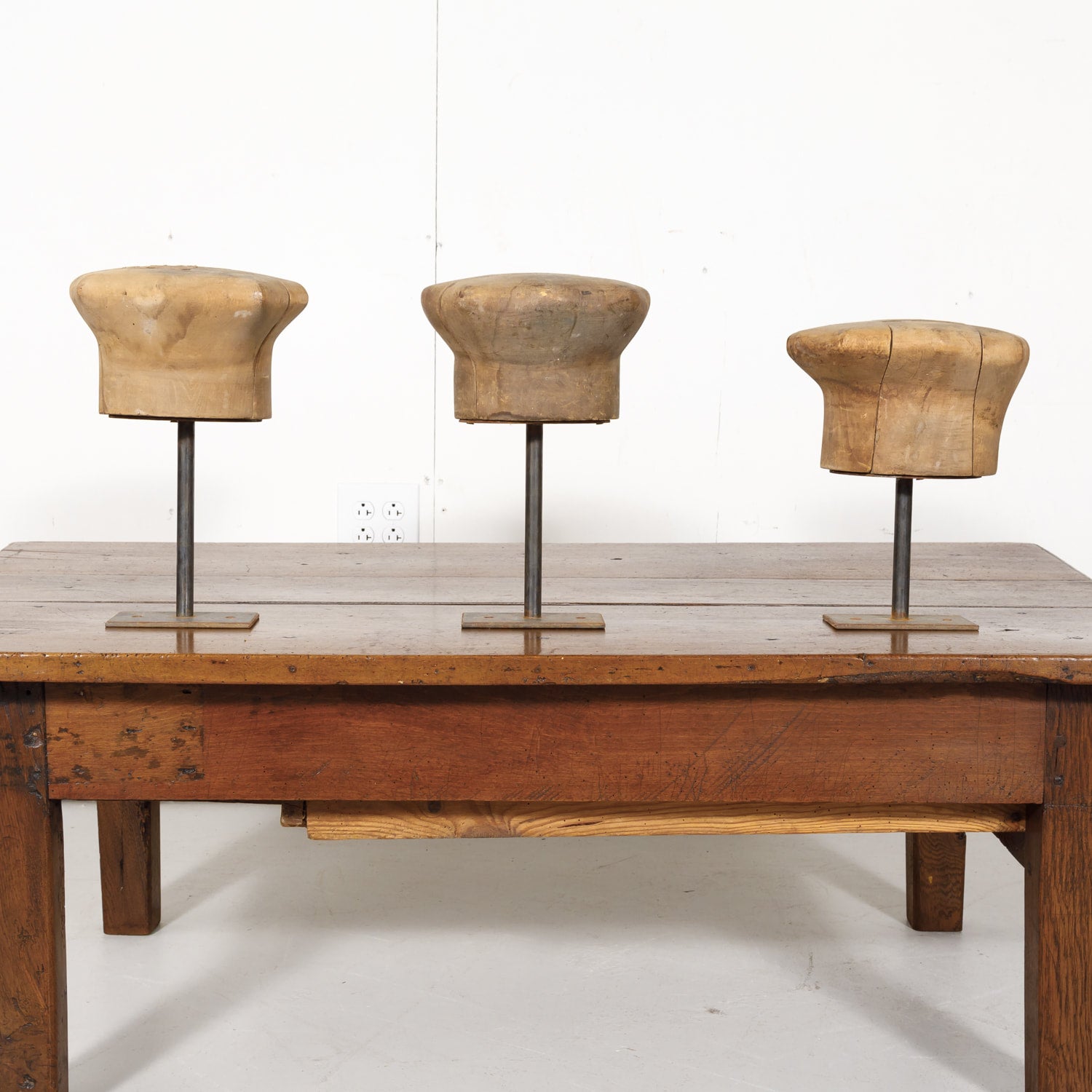 Antique Wooden French Hat Molds or Blocks, Set of 3