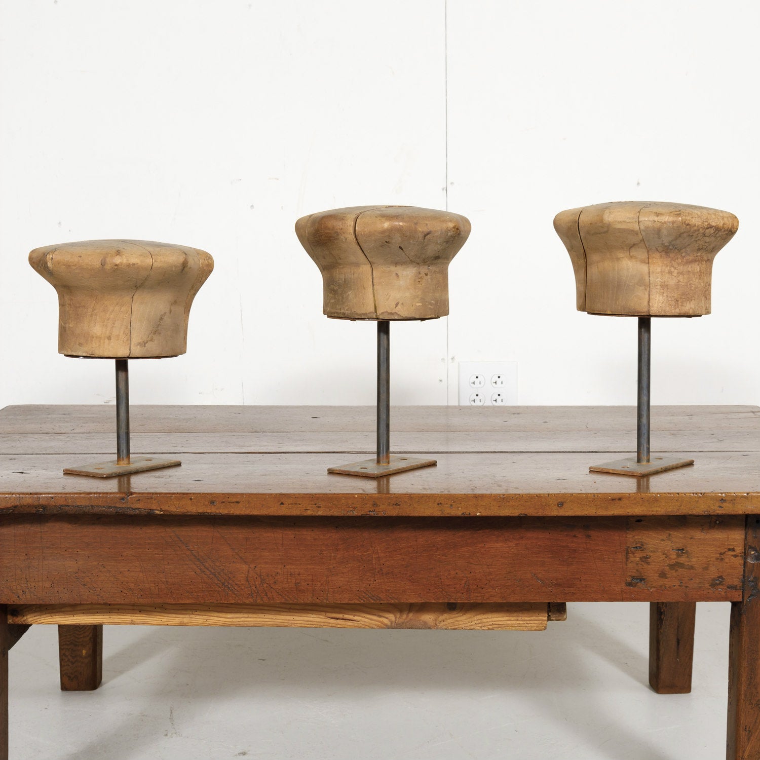 Antique Wooden French Hat Molds or Blocks, Set of 3