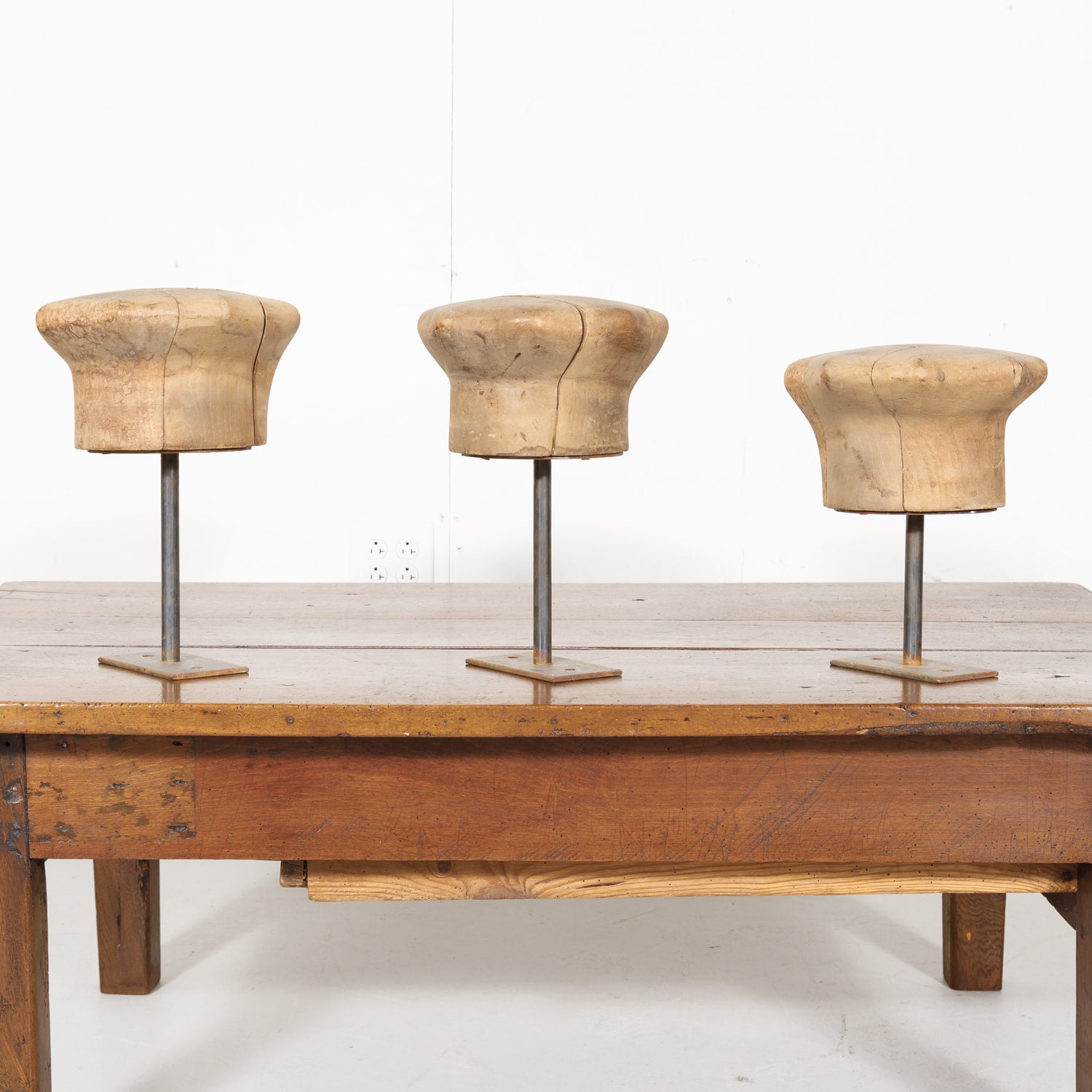 Antique Wooden French Hat Molds or Blocks, Set of 3