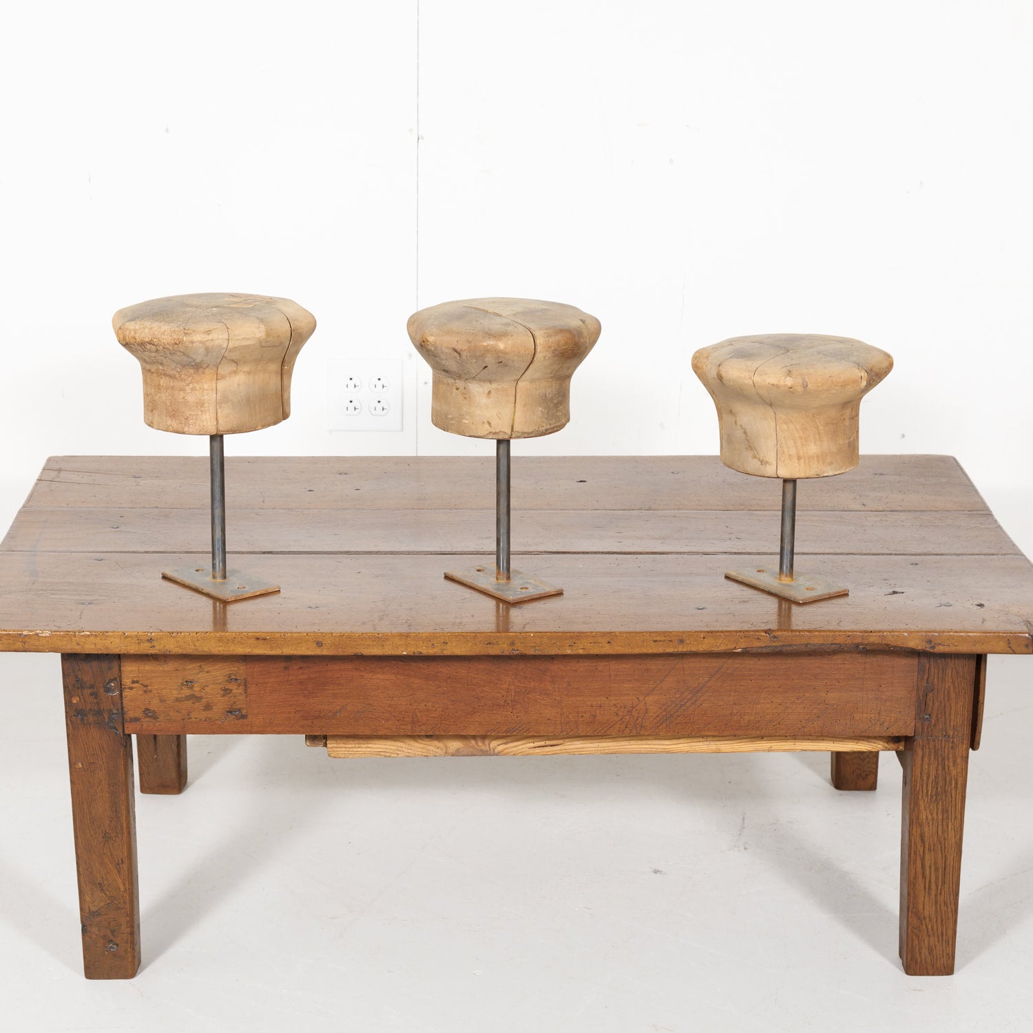 Antique Wooden French Hat Molds or Blocks, Set of 3