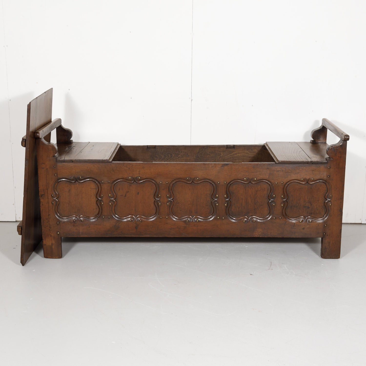 19th Century Country French Louis XIV Style Hall or Window Bench with Storage