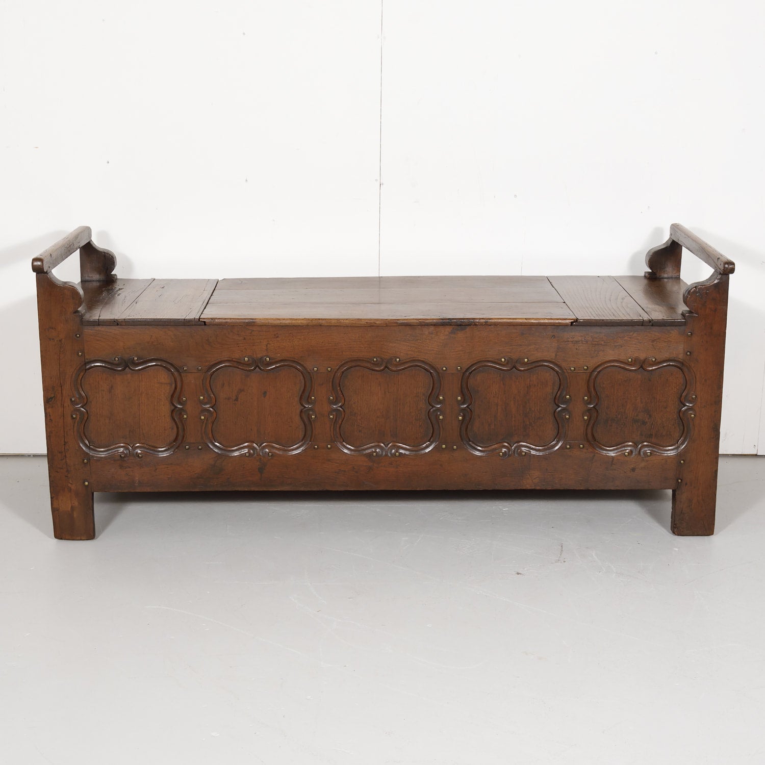 19th Century Country French Louis XIV Style Hall or Window Bench with Storage