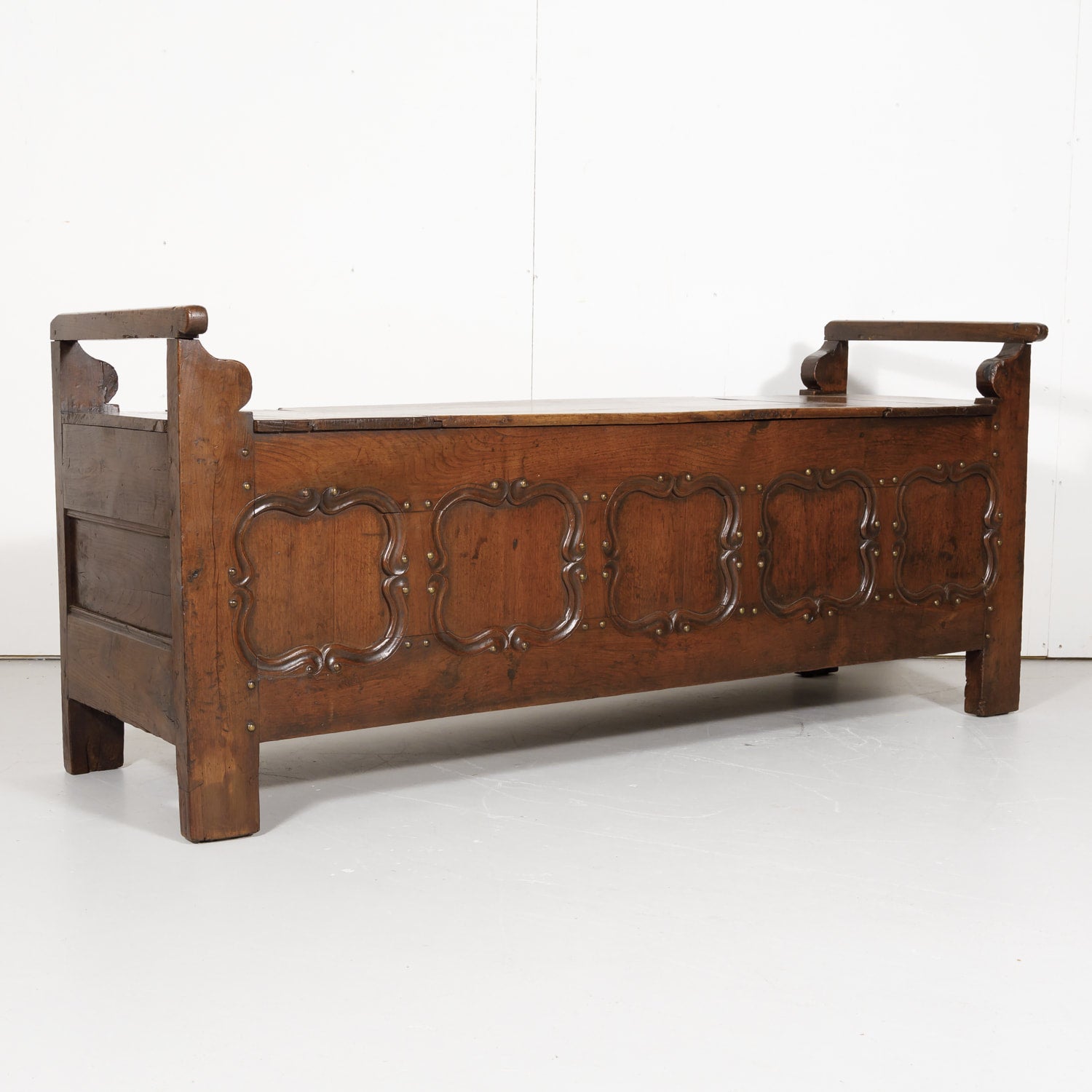 19th Century Country French Louis XIV Style Hall or Window Bench with Storage