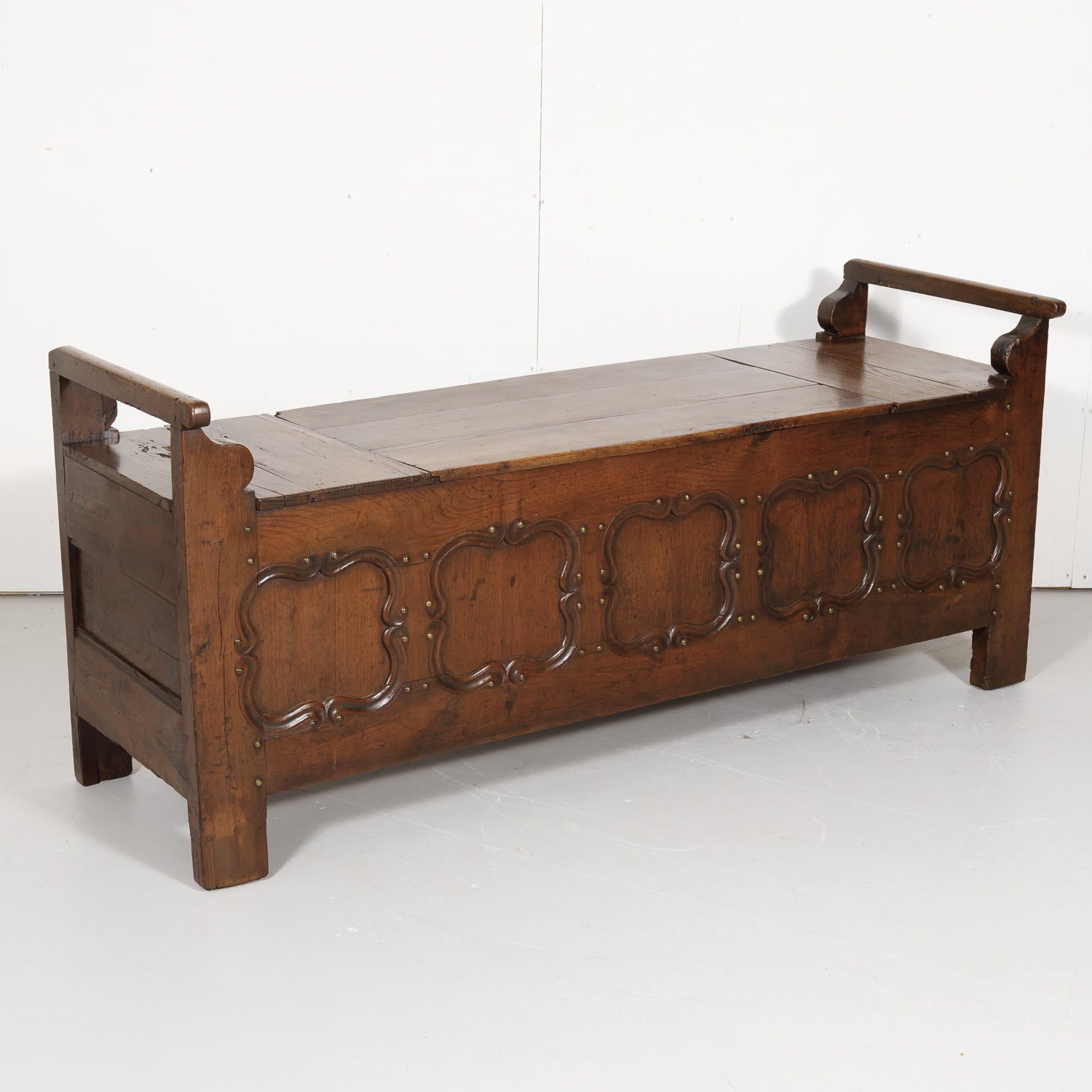 19th Century Country French Louis XIV Style Hall or Window Bench with Storage