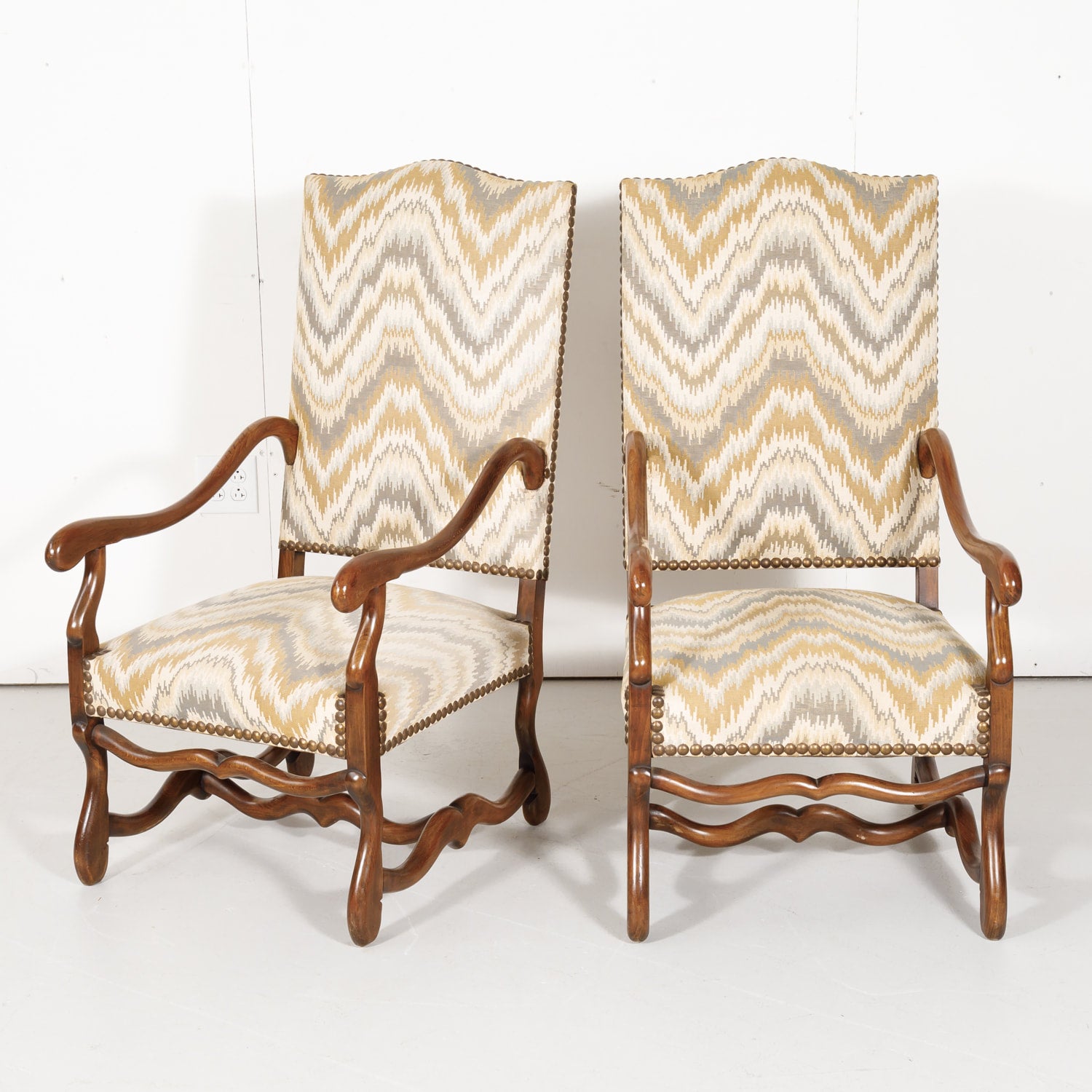 Pair of Late 19th Century French Louis XIII Style Os de Mouton Armchairs