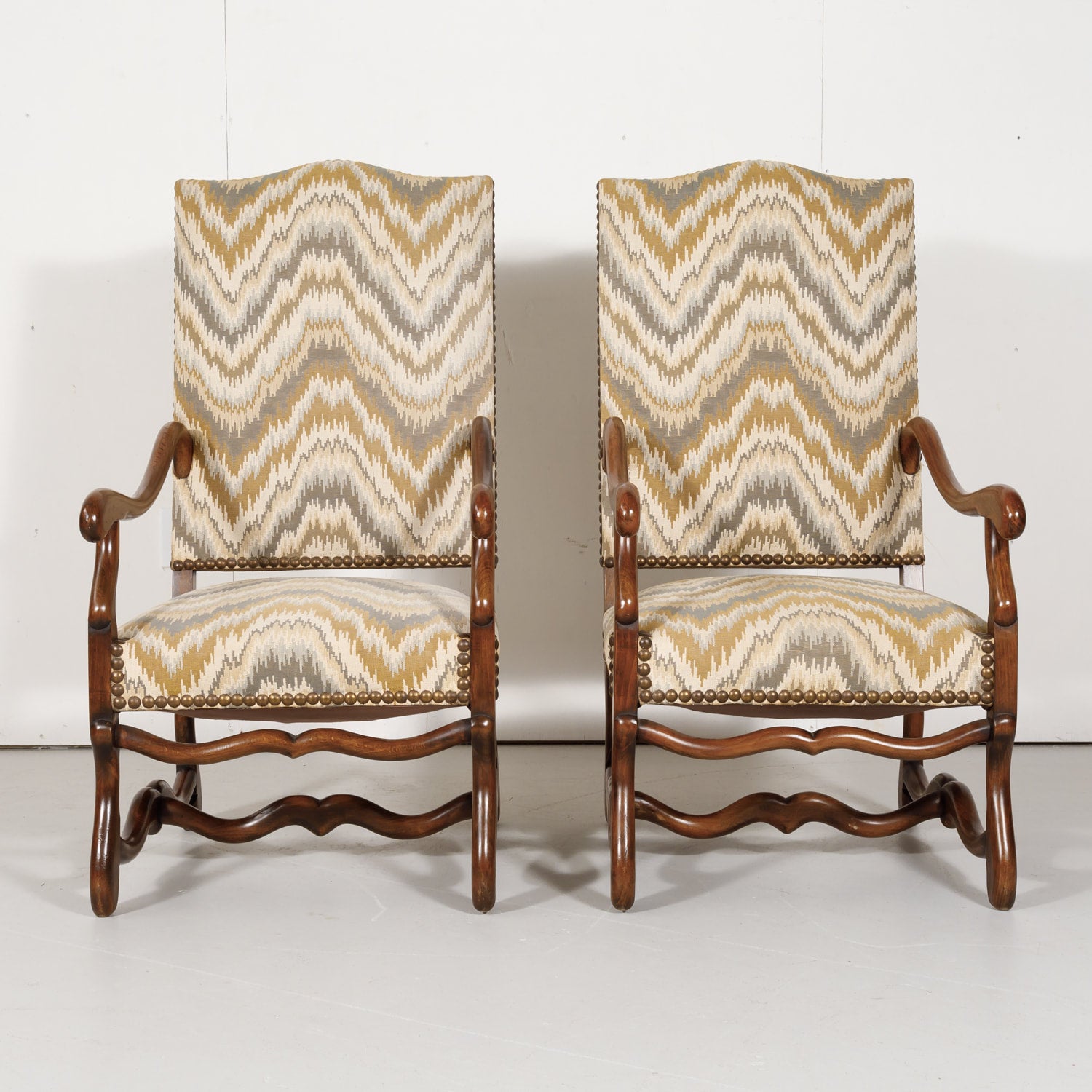 Pair of Late 19th Century French Louis XIII Style Os de Mouton Armchairs